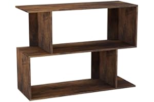 URBNLIVING 80cm Width Rustic Brown 2 Tier Wooden Shelving Unit Freestanding Bookcase Display Organiser with Irregular Storage Compartments for Bedroom Study Living Room Office Modern Open Bookshelf