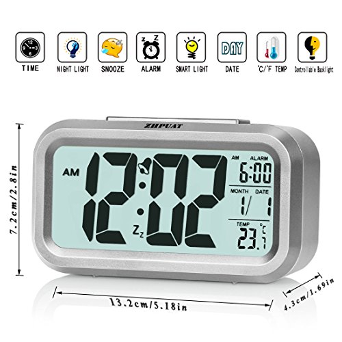 ZHPUAT Digital-Wecker Digitaluhr große LCD-Ziffern mit Hintergrundbeleuchtung Metallfarbe Hellgrau - 3