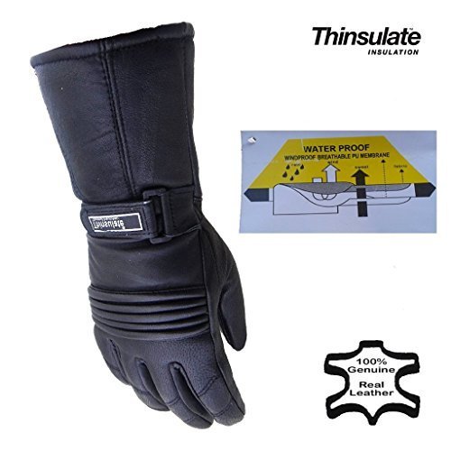 Bikers Gear Motorcycle Leather Thinsulate and Waterproof Gloves, Black, Size XS