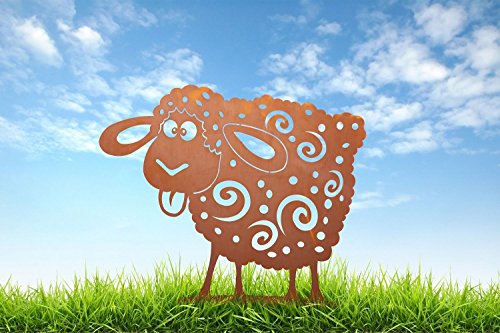 Ferrum Edelrost "Crazy Schaf" auf Platte Rost Garten Deko 40x48cm Metall Tier