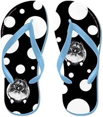 Lplpol Keeshond Tuxedo Spots Sandals Flip Flops for Kids L with Blue Flip Flops Belt