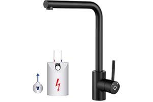 CECIPA Niederdruck Armatur Küche Schwarz, Wasserhahn 360°, Einhebelmischer mit Hoher Auslauf & Luftsprudler, Küchenarmatur mit G3/8 Anschluss für Kaltwasser und einen Wasserboiler Konzipiert