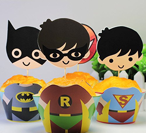 Cupcake-Dekoration und Förmchen Superhelden, Geburtstagsfeier für Jungen, 24 Stück