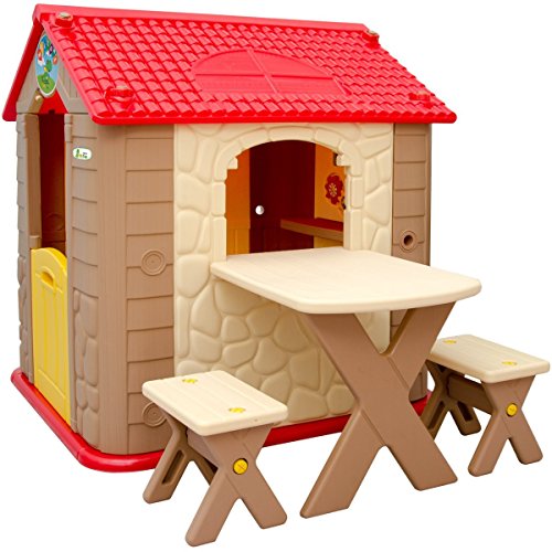 LittleTom childrens Playhouse incl 1 table 2 benches for boys and girls small plastic House for indoors and outdoors Brown Beige reviews LittleTom childrens Playhouse incl 1 table 2 benches for boys and girls small plastic House for indoors and outdoors Brown Beige