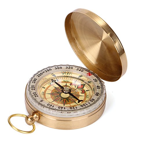 AcTopp Kompass Wasserdichter Messing Taschenuhr Taschenkompass Spielzeug Klassischer Marschkompass mit Leuchtziffern für Camping Wandern Outdoor Navigation