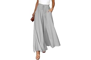Voqeen Mujer Pantalones Verano Frescos Casual Pantalon Pierna Ancha Cintura Alta Elástico con Bolsillos Cómodo Pantalones de Trabajo Anchos Oficina