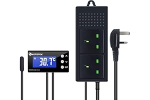 KETOTEK Digital Temperature Controller Thermostat Plug Socket with Waterproof Sensor, 2-Stage Thermostatic Plug 220V Heating Cooling Temperature Switch for Aquarium Greenhouse Heater Fan