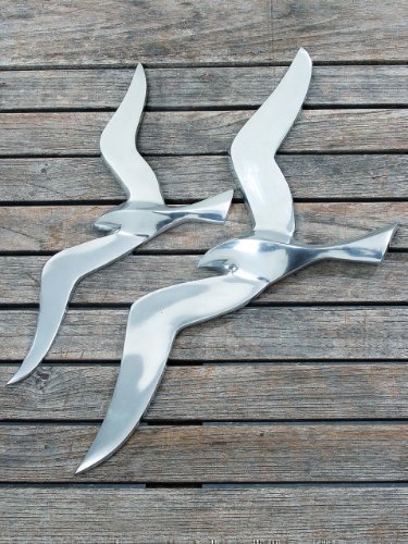 2er-Set-Wanddeko-Möwe-Vogel-Aluminium-silber