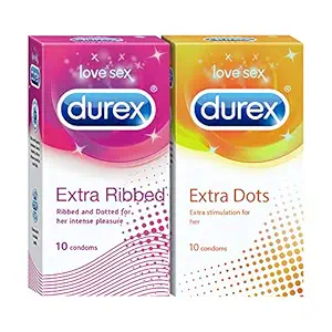 Durex Condoms Combo (Extra Ribbed 10s, Extra Dots 10s)