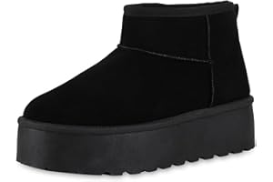 VAN HILL Damen Stiefeletten Plateau Boots Warm Gefüttert Profilsohle