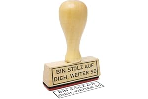 ‎STEMPLINO Stemplino® Textstempel - bin stolz auf dich, weiter so - 50mm x 15mm Holzstempel mit Text Bürostempel Firmenstempel Stempel Büro Text Stempel