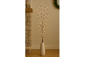 DAWSONS LIVING 4ft. Christmas Pre-Lit Twig Decoration Indoor Vase Decorative Festive Tree Branch - 80 Warm White LED Lights - Perfect for Christmas, Winter, or General Home and Wedding Lighting (Light Brown)