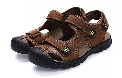 Hombres Sandalias Deportivas Verano Senderismo Chanclas Trekking Zapatos Cuero Playa Zapatillas Pescador Deporte Transpirable Antideslizantes (Amarillo,42/43 EU,26.5CM De talón a dedo del pie