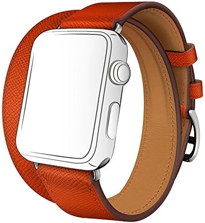 Double Tour Watch Strap, SUNKONG New Style Genuine Leather Double Tour Strap for Apple Watch Series 1 Series 2 &amp; Sport &amp;Edition (42MM, Fire Orange)