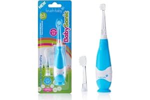 ‎BRUSH-BABY Brush-baby BabySonic Elektrische Zahnbürste für Kleinkinder, extra weiche Borsten, 2-Minuten-Timer und LED-beleuchteter Zahnbürstenkopf für Kinder von 0–3 Jahren, Babyblau