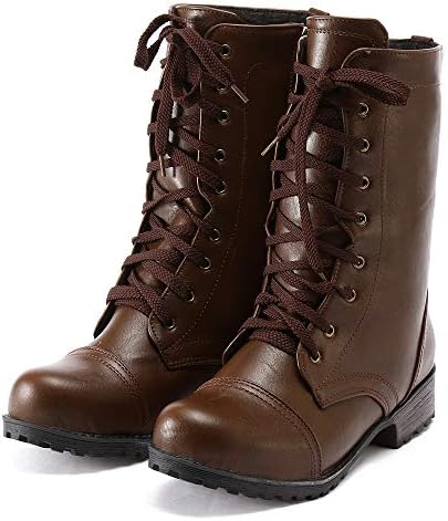 BURFLY Fashion Women Low Heel Retro Leather Mid-Calf Boots, Ladies Almond-Shaped Toe Martens Oxford Boots Lace-Up Ankle Booies