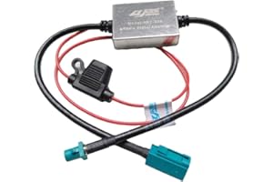 ASUDARO Wzmacniacz sygnału radia samochodowego ANT-208 V5 12 V/24 V, złącze FAKRA do anteny radiowej, samochodowy wzmacniacz antenowy, uniwersalny wzmacniacz dostrajania częstotliwości do odbioru sygnału z anteny radiowej, czarny/czerwony