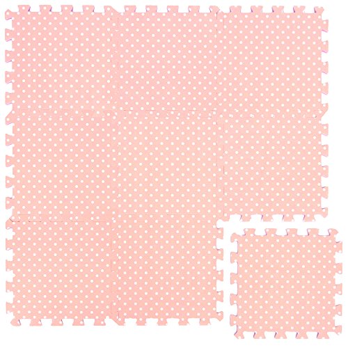 LittleTom Interlocking EVA Foam Mats | Puzzle Mat for Kids Play Area | Puzzle Playmat | Play Rug for children | Pink with Polka Dots