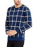Maniac Men's Fullsleeve Checked Navy Cotton T-Shirt (Navy Blue, Medium)