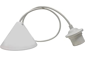 HALOTEC | Pendente E27 Bianco | Rosone Conico per Lampade con Attacco E27 | Cavo 80cm | Con Fermo e Anello per Sostegno Paralume | Fabbricazione Italiana