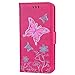 Produktbild Chreey Samsung Galaxy S8 Plus Hülle, Rosa Glitzer Schmetterling Blumen Muster Flip Design Premium PU Leder Klapphülle mit Kartenfach Schutzhülle Weiche TPU Innenschale Wallet Case [Rose Rot]