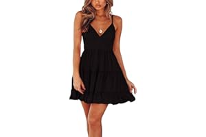 TBSCWYF Vestito da Donna con Arco Volant e Orlo Smocked Mini Abito da Spiaggia Senza Maniche Pattinatore Vestito Festa Vestiti Casual Prendisole a Canottiera in Pizzo