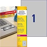 Para impresora láser Avery España L6013-8 - Pack de 8 hojas de etiquetas para seguridad, 210 x 297 mm, color plata