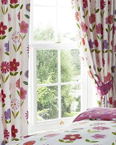 Kidz Club Floral Pink White Girls Fully Lined Pencil Pleated 66 x 72 Curtains, Fabric, 183 h x 168 l centimeters