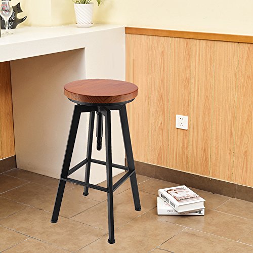 détail DHOUTDOORS Tabouret Haut en Bois Bar Tabouret Repose-Pieds Forte Rond Siège Cuisine Confortables