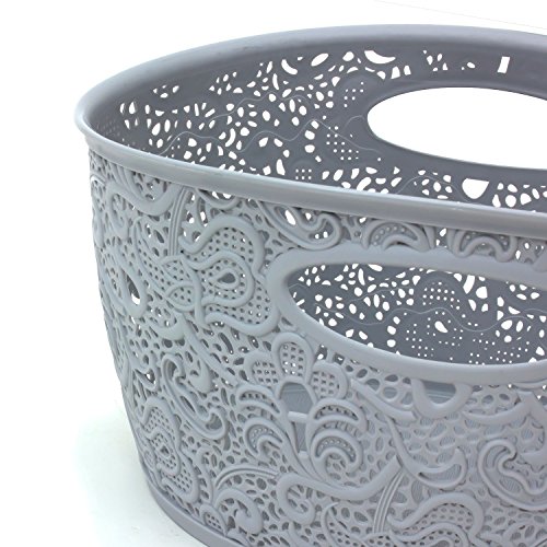 Formschöner Korb lichtgrau Dekokorb Spitzenkorb Dekorationsmotiv Behälter H 10,5 - 4