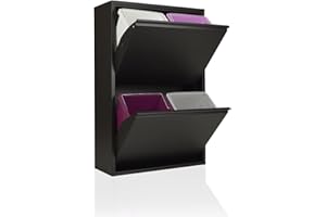 STARMART Pattumiera per Differenziata | EcoPatty Nero| Raccolta Differenziata |Mobile Metallo| Salvaspazio | Interno, Esterno| 2 Scomparti| 4 secchi| 60 Litri | già Montato