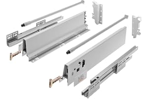 GTV - Sistema di Cassetti Modern Box, Set Guide Scorrevoli per Cassetti, Set di Cassetti, Portata fino a 40 kg, Sincronizzazione del Percorso Delle Guide, L=500mm H=146 mm, Grigio