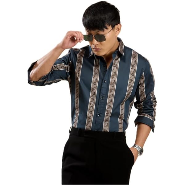 slim fit dress slacks Men's Satin Fashion Shirt with Printed Detail – Pavini main image 1