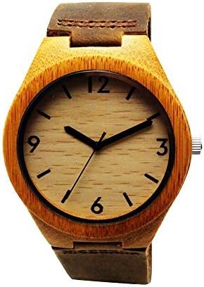Handmade Wooden Watch Made with Natural Bamboo Wood in Brown Leather Strap - HGW-155