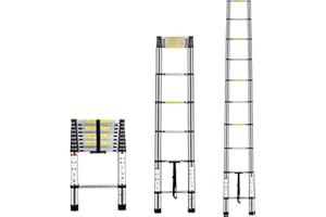 Multibao 2.9m 9.5Ft Telescopic Ladder Telescoping Loft Ladder Multi-Purpose Aluminium Extension Extendable Step Folding 330 pound/150 kg Capacity 10 Steps