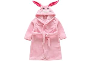 Miyanuby Peignoir de Bain pour Enfant Bébé Garçon/Fille à Capuche, Hiver Mignon Animal Doux Chaud Polaire Robe de Chambre/Pyjamas 1-7 Ans