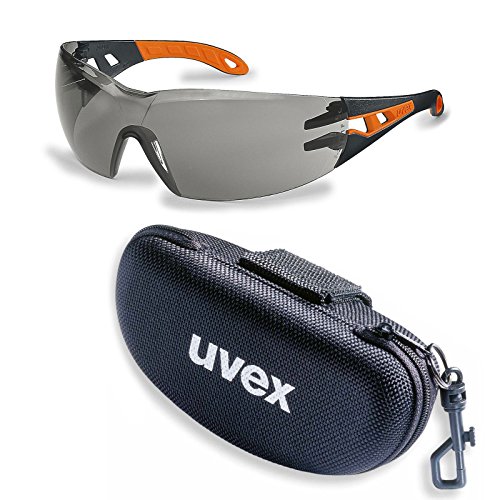 uvex Schutzbrille pheos supravision excellence grau schwarz/orange im Set inkl. Brillenetui, Sicherheitsbrille, Arbeitsschutzbrille