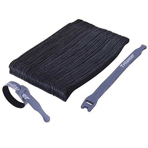 Attaches de Câble Trilancer Réutilisable Fermeture en Nylon Microfibre Organisateur pour Cordes et Gestion des Câbles 20cm (Noir)
