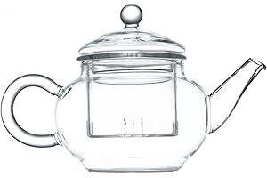 YoiYee Glass Teapot, Heat Resistant Clear Borosilicate Glass Mini Tea Pot with Glass Infuser & Strainer to Brew Loose Leaf Tea, 250ml, Microwavable and Stovetop Safe