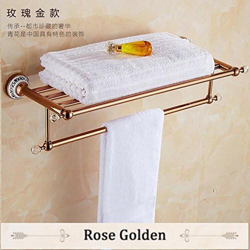 TougMoo Rectangle 1 Tier Modern Aluminum Bathroom Shelf Bath Shampoo Towel Basket Rack Wall Mounted Bath Shelf Organizer Storage Baskets,Rose Golden
