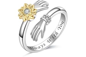 BKEPDY Umarmungsringe für Frauen Verstellbar Sliber Gravierte Worte Umarmung Hände Offener Ring für Freunde Mama Schwester Geburtstag Schmuck Geschenke