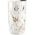 Reusable Coffee Cup Travel UMLACA Ceramic Mugs for Hot Drinks,Insulated Double Wall Mug with Lid 12oz/350ml,BPA Free,Dishwasher Safe,for Home,Office,Car,to Go,Gold Foil Marbling