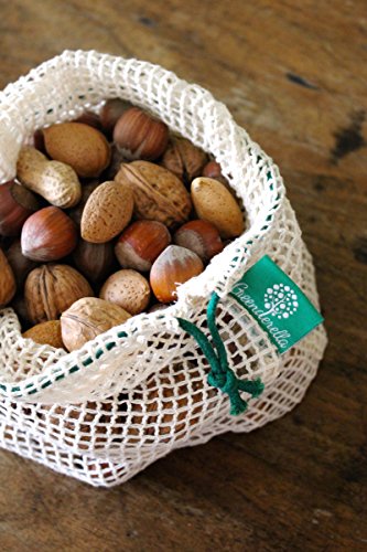 Wiederverwendbare Obst- und Gemüsebeutel aus Bio-Baumwolle mit Kordelzug – Einkaufsnetz / Lebensmittelbeutel im 2er Set grün (L,M) - 2