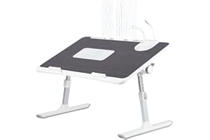 VIIROUD Table de Lit pour Ordinateur Portable, Pliable, Réglable en Hauteur et Angle, Plateau avec Tiroir/Fente pour Tablette, pour Canapé/Sol -60 * 40 * 26-39cm-Noir (1pc)