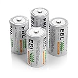 EBL Mono D Akku 10000mAh Ni-MH wiederaufladbaren Batterie Typ D Akku 4 Stück