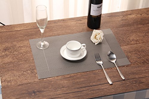 XY Life Tischsets Platzsets, Rutschfest Abwaschbar Tischsets, PVC Abgrifffeste Hitzebeständig Platzdeckchen, Schmutzabweisend und Waschbare, Platz-Matten für küche Speisetisch, 30x45cm, 4er set (Grau)