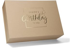 ideas in boxes Premium Geschenkbox Geburtstag, Geschenkkarton, Magnetbox, Magnetfaltbox, Geschenkverpackung für Geburtstag mit Schriftzug, 33x22x10cm, Natur mit Gold