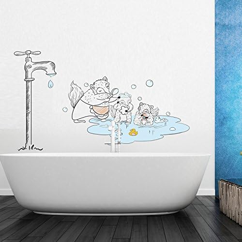 OLSR® 4 pcs The Cute Squirrel's Daily Life Cartoon Wall Sticker, Colorful Wall Decal, DIY Removable Stick&amp;Peel Wallpaper for Bedroom Bathroom Kitchen Play Room (Eating&amp;Fishing&amp;Sleeping&amp;Taking a bath)
