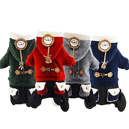 XINXIN Pet Jumpsuit intérieur en Polaire for Chien Salopette Tenue for Chiens Capot XS S M L XL, Vêtement Chaud d'hiver for Animaux Cartoon vêtements for Chiens (Couleur : Navy Blue, Size : S)