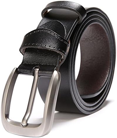 ATUSIDUN Leather Belt Adjustable Holes Matt Alloy Metal Buckle 125CM For Men Boy With Gift Case Black